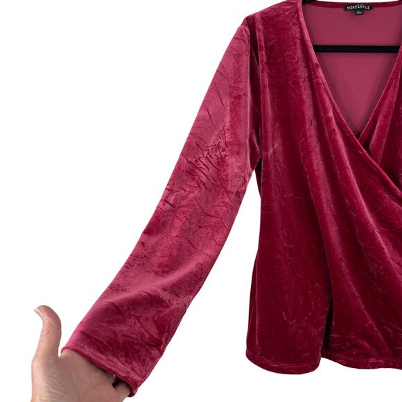J. Crew Mercantile Pinkish Red Velvet Faux Wrap Sz Large Fairy Whimsical Holiday - Picture 3 of 9